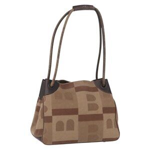 Authentic BALLY Shoulder Bag Canvas Beige Gold